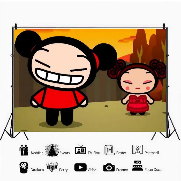 Toile de fond de décoration pour bannière, toile de fond de photographie de fête, série d'animation populaire P-Pucca