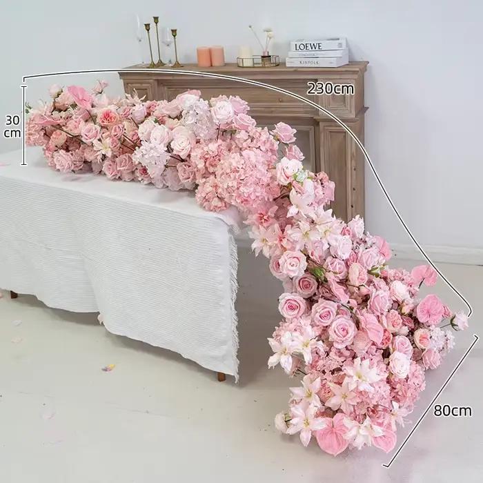 Décoration de toile de fond de mariage, composition florale au sol, chemin de table, centre de table, rangée de fleurs, accessoire d'événement, vitrine, fleur artificielle