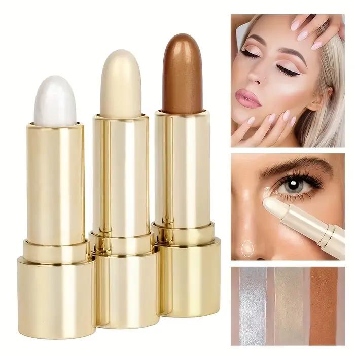 1 pièce/3 pièces/bâton de surbrillance et de Contour, bâton de surligneur correcteur de visage d'ombre latérale, bâton correcteur scintillant de perle de Tube doré
