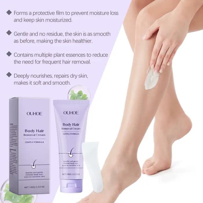 Crème dépilatoire douce pour le corps aux ingrédients délicats, hydratante et nourrissante, lisse la peau et élimine les poils en toute douceur.