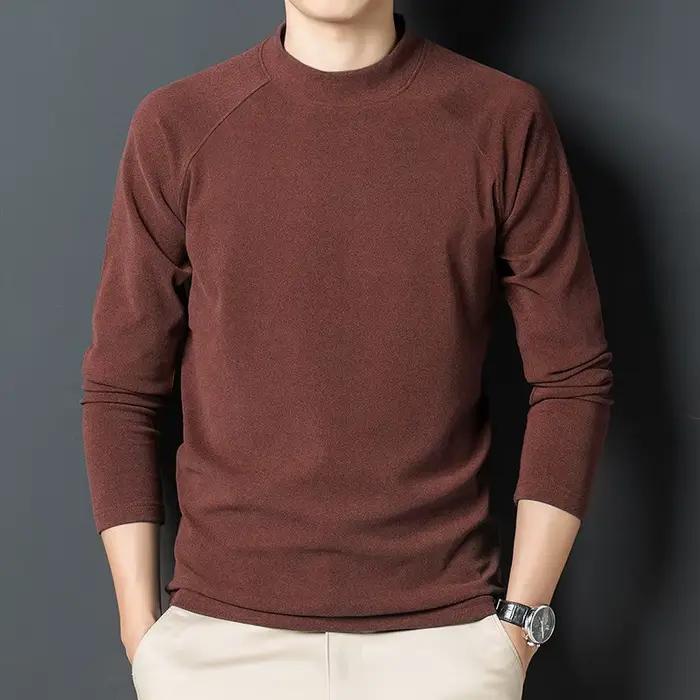 Chemise à manches longues pour hommes, automne et hiver, col rond en velours Double face avec T-shirt