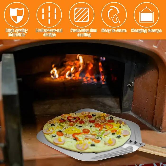 Pelle à Pizza antiadhésive en métal, 6.5/10/12 pouces, avec manche en bois, plateau de transfert de levage de gâteaux pour la cuisson de pain de Pizza fait maison