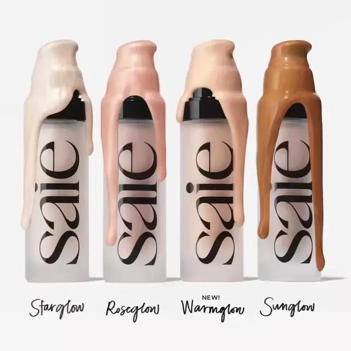 Saie Glowy Gel Hydratant Illuminateur Liquide Effet Rosée pour le Visage et le Corps, Contouring, Éclat Naturel Bâtonné Soleil, Kit Maquillage Beauté Pure