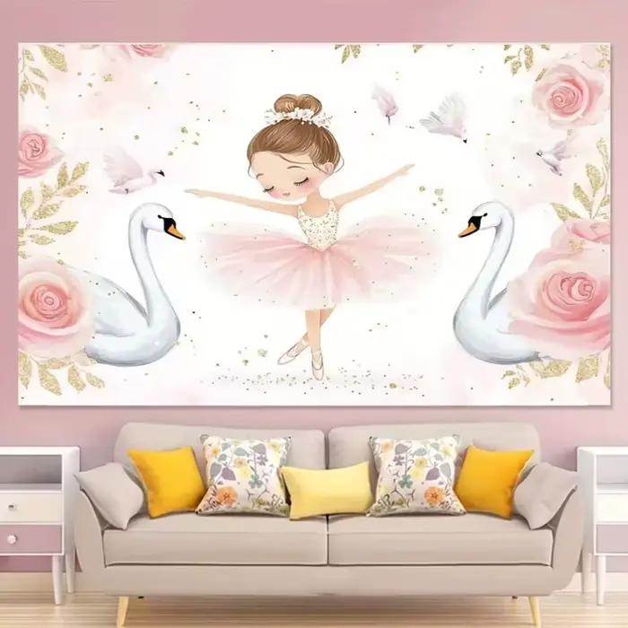 Décoration de fond de Ballet mignon, bain pour enfants, poudre scintillante, cygne, fête d'anniversaire pour fille heureuse, accessoires de tir