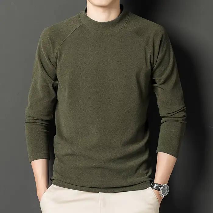 Chemise à manches longues pour hommes, automne et hiver, col rond en velours Double face avec T-shirt
