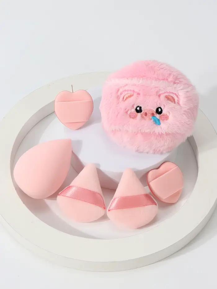 Ensemble de 6 pièces de bouffées de poudre libre brodées
