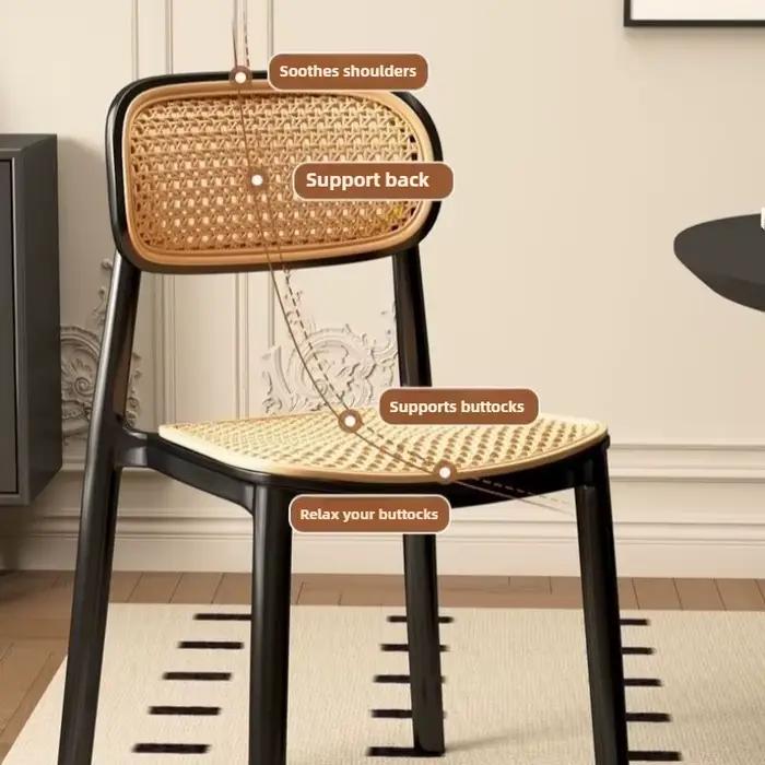 Chaise de salle à manger nordique en rotin, chaise à dossier de maquillage, pour l'extérieur, la maison, empilable, respirante, meubles de salle à manger, Design creux