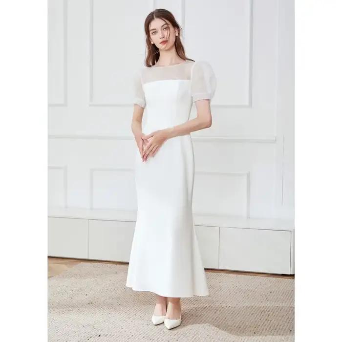 Robe de soirée blanche robe de mariée légère fesses enveloppées queue de poisson minceur et minceur robe de fiançailles de fête personnalisée