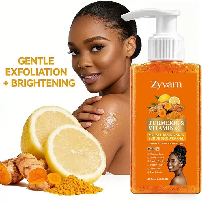 Gel douche hydratant au curcuma et à la vitamine C, gel douche exfoliant et lissant, fini gommant doux, parfum naturel rafraîchissant