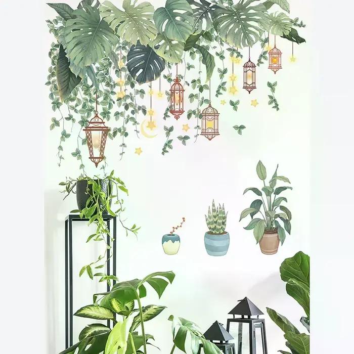 Autocollants muraux en vinyle décoratifs pour la maison, salon, plantes tropicales, papier peint DIY pour porte d'enfant