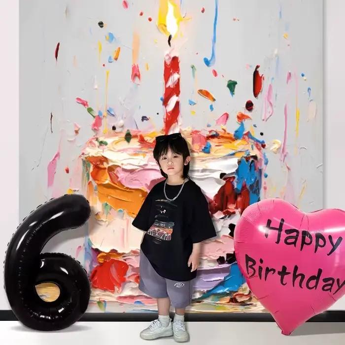 Peinture à l'huile colorée, tissu de fond de gâteau d'anniversaire super grand, décor de fête d'anniversaire, arrangement de scène pour garçons et filles