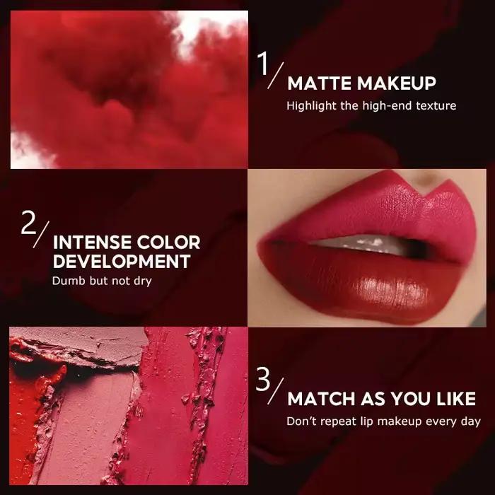 Rouge à lèvres mat velours 25 couleurs – Fini doux et estompé