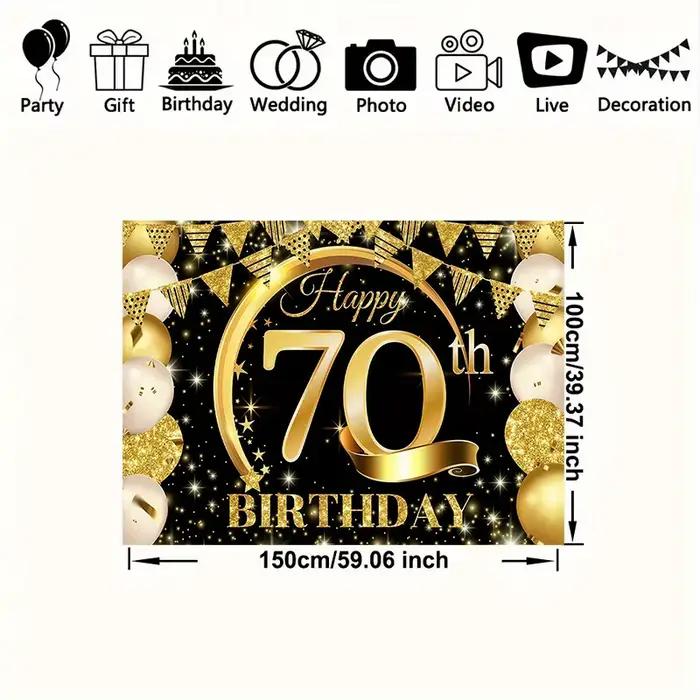 Tissu de fond pour fête d'anniversaire 70e anniversaire, décoration d'anniversaire élégante sur le thème noir et or avec texte «joyeux anniversaire»