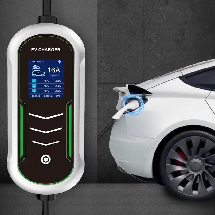 11KW 16A EV chargeur Portable Type2 EVSE boîte de charge temps de rendez-vous chargeur de voiture électrique prise CEE IEC62196-2 véhicule électrique