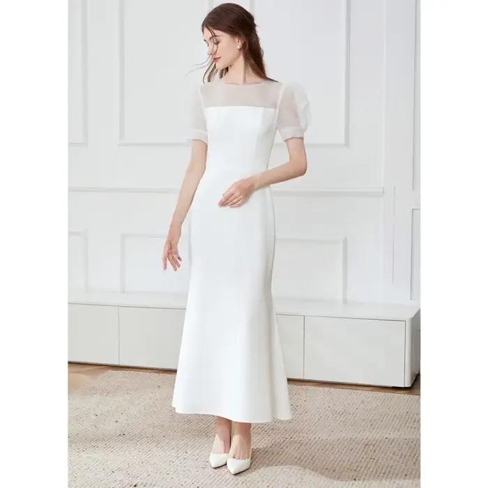 Robe de soirée blanche robe de mariée légère fesses enveloppées queue de poisson minceur et minceur robe de fiançailles de fête personnalisée