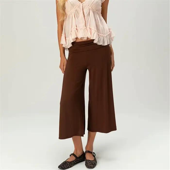 Pantalon Gaucho plissé à taille basse pour femme, coupe courte, jambe large, style Capri, idéal pour l'été, pantalon de yoga, bas de pyjama