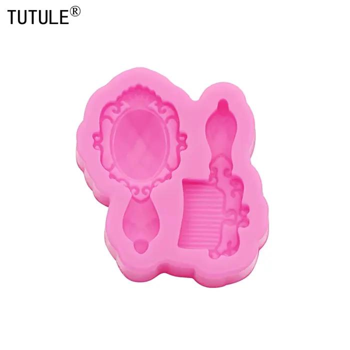 Miroir de maquillage peigne liquide Fondant gâteau silicone moule cuisson chocolat décoration outils bijoux à bricoler soi-même polymère argile silicone moule