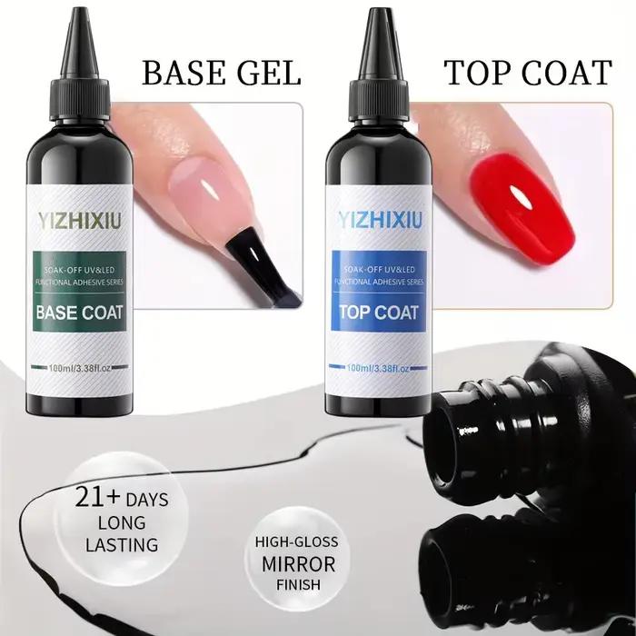 Lot de 2 vernis gel YiZhiXiu 100 ml : Base et Top Coat Super, Gel UV/LED Soak Off, Gel fonctionnel pour salon de manucure