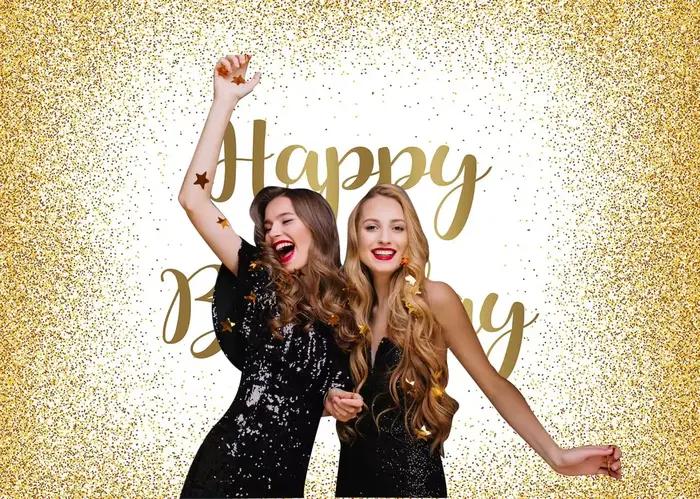 Toile de fond dorée scintillante pour anniversaire, en polyester, pour photomaton, décoration de fête à thème