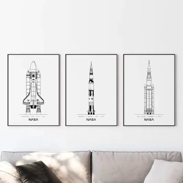 Affiche minimaliste de la NASA et SpacX, dessins de fusées spatiales, peinture sur toile, image d'art mural moderne pour décoration de salon et de maison