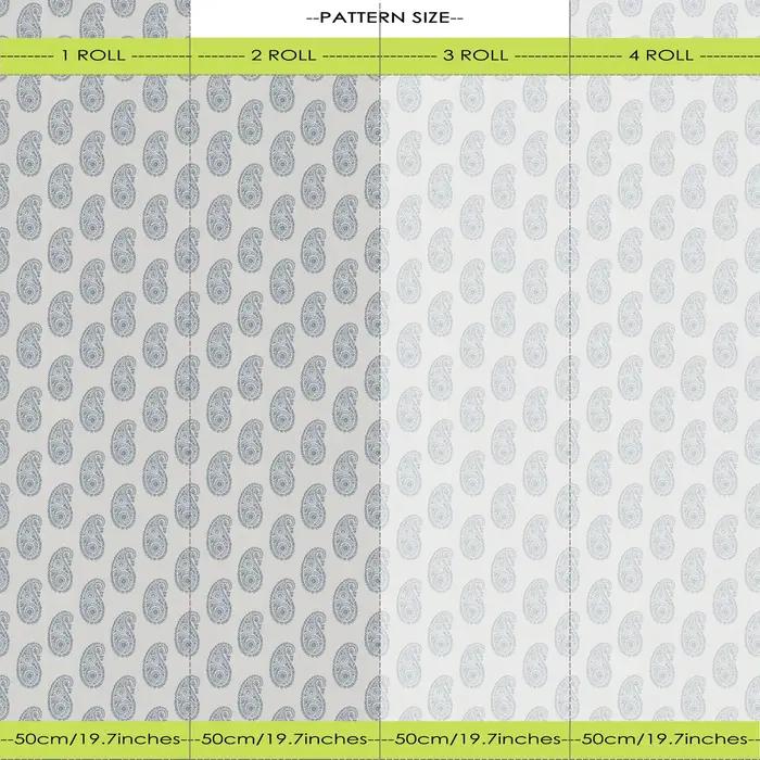 Papier peint traditionnel à motif paisley pour chambre à coucher, papier peint beige avec motif paisley bleu répété, à coller et à décoller, taille personnalisée