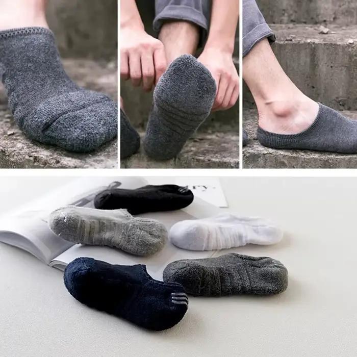 5 paires hommes serviette bas bateau chaussettes Sport sueur souffle Silicone anti-dérapant Invisible chaussettes printemps été nouveau décontracté mode Sox