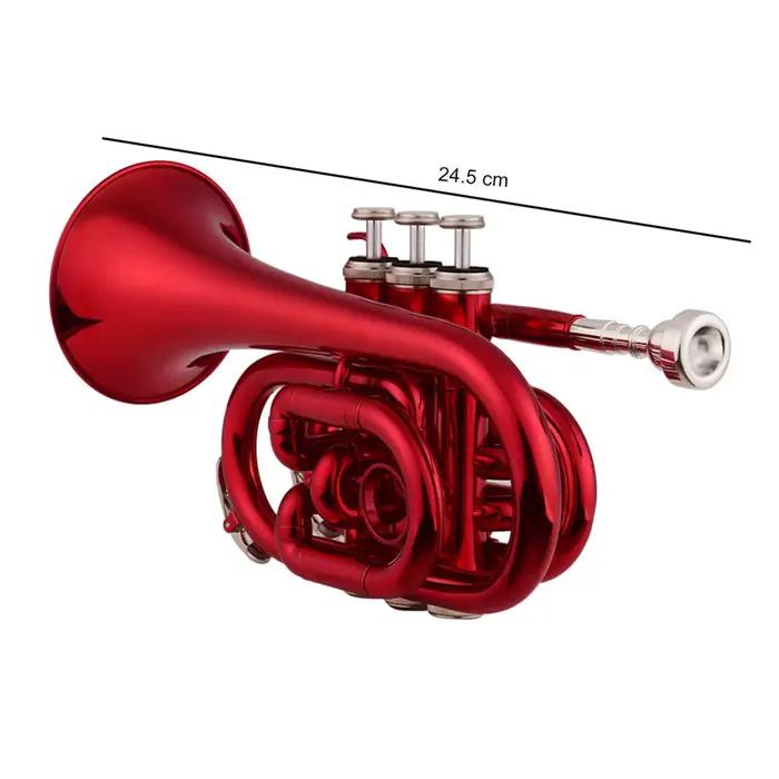 Muslady trompette Mini trompette Bb plat en laiton matériel Instrument à vent avec embout gants chiffon de nettoyage étui de transport