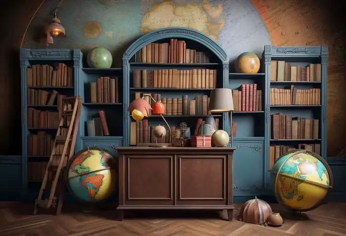 Tableau noir de retour à l'école, arrière-plan de photographie de remise de diplôme, Portrait d'anniversaire pour enfants, bibliothèque, décor de Studio Photo