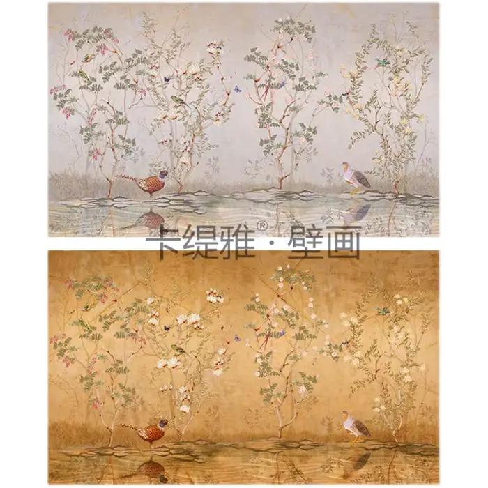 Produits personnalisés produits personnalisés fond d’écran fleurs et oiseaux nouvelle fleur pastorale chinoise salon chambre à coucher canapé mur de fond murale d’hôtel