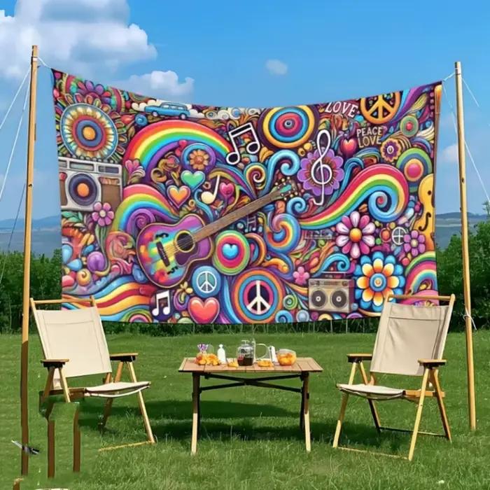 Décorations de fête style hippie coloré, amour et paix, bus bohème, fleurs, accessoires de photographie, bannière esthétique pour chambre