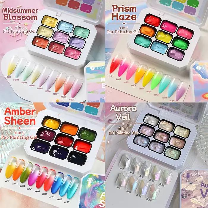 UR SUGAR Gel de Peinture pour Ongles 9 Couleurs/1 Groupe, Macaron Printemps-Été 4-en-1, Idéal pour le Dégradé et le Stamping