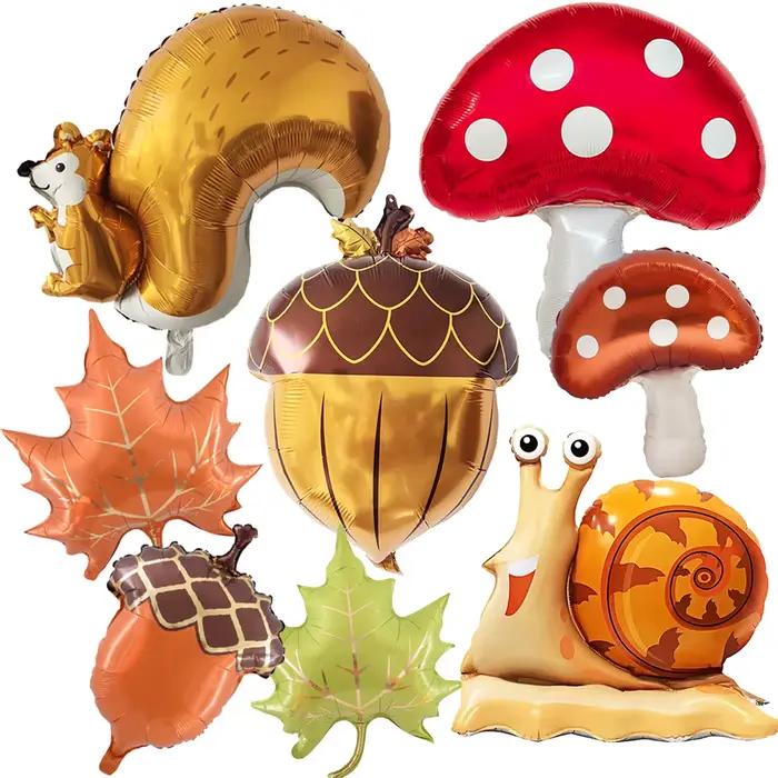 Ballons en aluminium, dessin animé mignon, écureuil, noisette, champignon, escargot, feuille d'érable, fournitures de décoration pour fête de Thanksgiving, cadeaux pour enfants