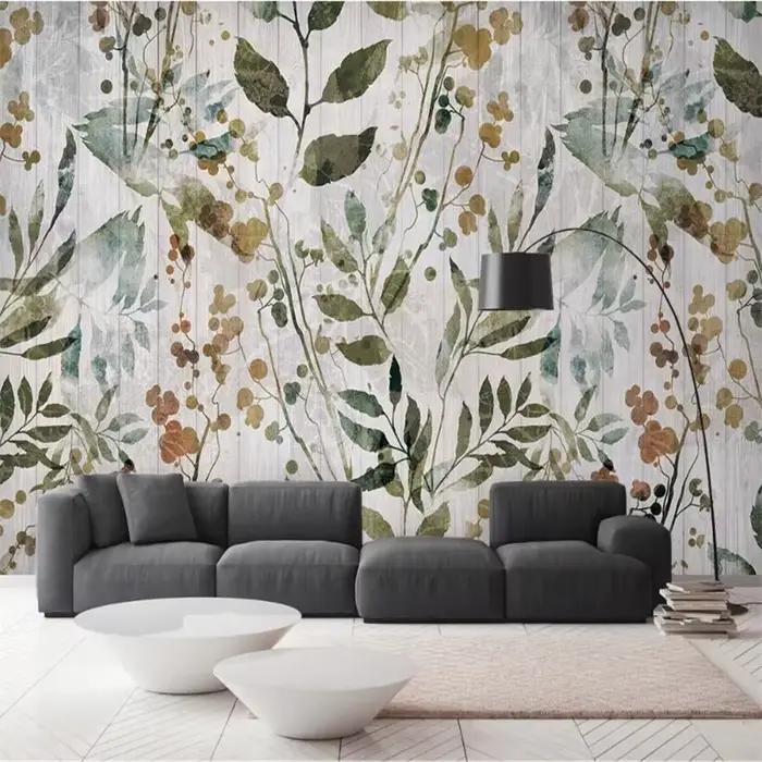 Papier peint personnalisé moderne minimaliste avec feuilles jaunes et vertes, pour murs de chambre à coucher, papier peint mural 3D, décoration de fond de maison