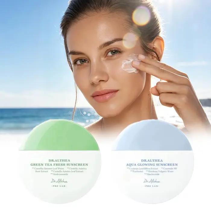 Crème solaire Dr.Althea au thé vert et crème solaire Aqua Glowing