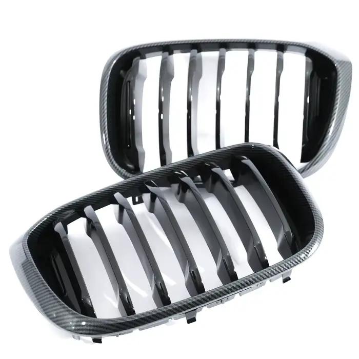 Grilles de remplacement pour BMW G01 X3 G02 X4 2018-2022, aspect fibre de carbone, noir brillant, simple ou double, pour calandre avant.
