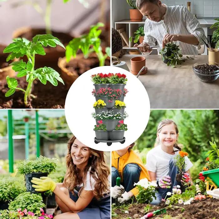 Jardinière empilable à 5 niveaux avec roulettes pour jardin, terrasse, serre et intérieur