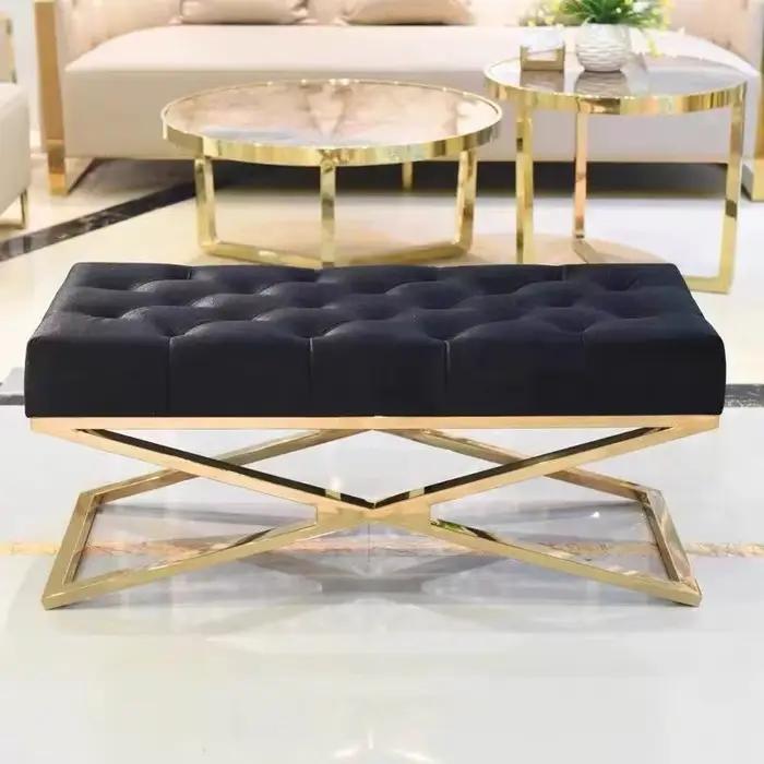 Banc moderne Style chaise de loisirs chaise longue décontractée or acier inoxydable jambe velours épais coussin confortable canapé chaise salle d'attente
