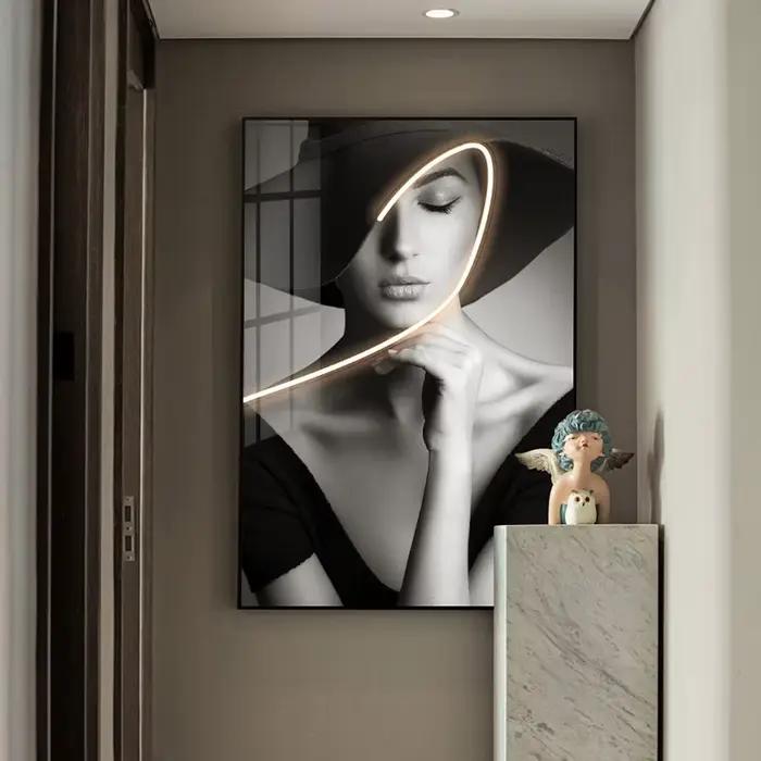 Personnages noirs et blancs, simplicité moderne, décoration murale de fond de canapé, grand Foyer, chambre à coucher, peintures suspendues