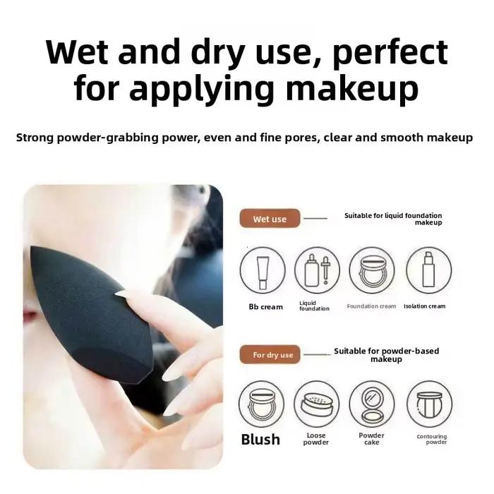 1/2 éponge de maquillage noire en forme d'œuf – Sans latex