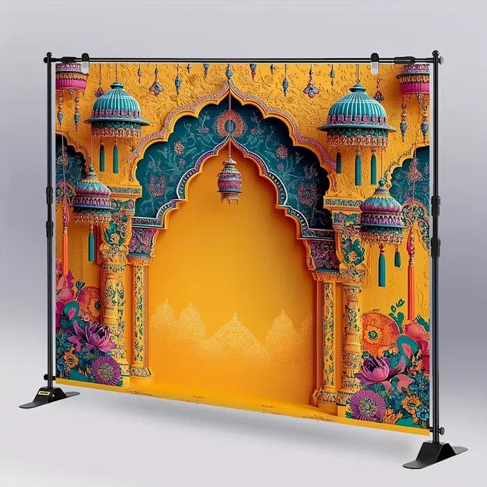 1 toile de fond de fête de mariage indienne vibrante - design architectural traditionnel adapté aux célébrations de vacances et à la décoration intérieure