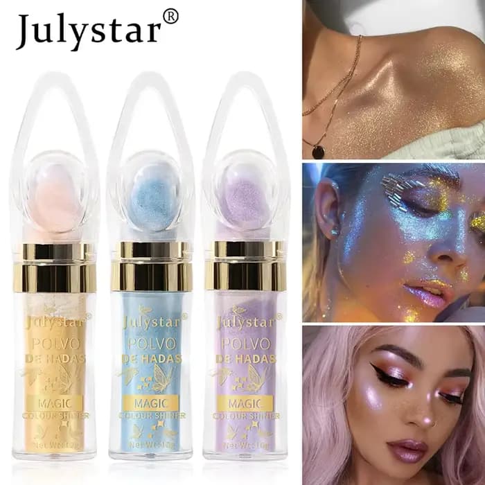 6 couleurs fée surligneur Pat poudre paillettes Polvo De Hadas mode éclaircir Contour Blush visage yeux corps miroitant