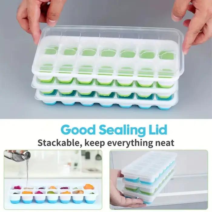 Plateaux à glaçons à 14 grilles, moule à glace en Silicone avec couvercle amovible, moule à Popsicle fait maison pour congélateur à Cocktail, outils de Bar de cuisine