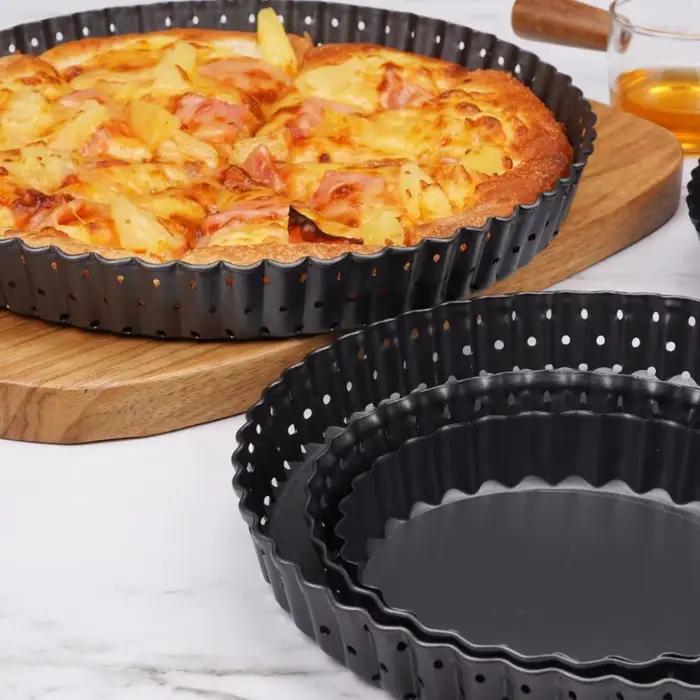 Poêle à Pizza antiadhésive en acier au carbone, 5/8/9 pouces, poêle à gâteau perforée, plateau de cuisson inférieur, outils de cuisson
