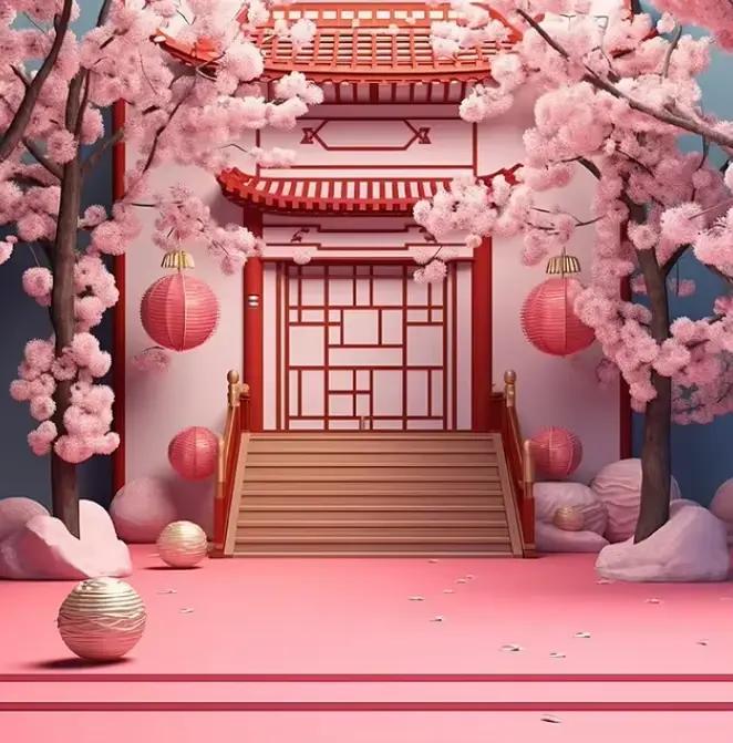 Fond de photographie thème japonais Sakura rose, anniversaire adulte, décor de portrait de mariage, arrière-plan de studio photo