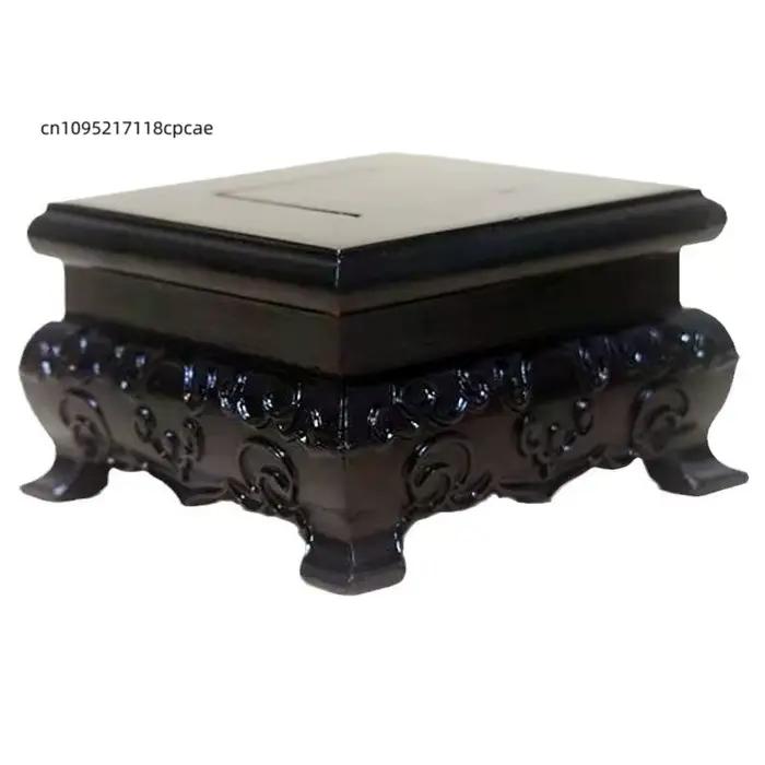 Socle carré en bois pour statue de Bouddha, vase, figurine, boule de cristal, décoration intérieure, support de présentation en bois sculpté vintage