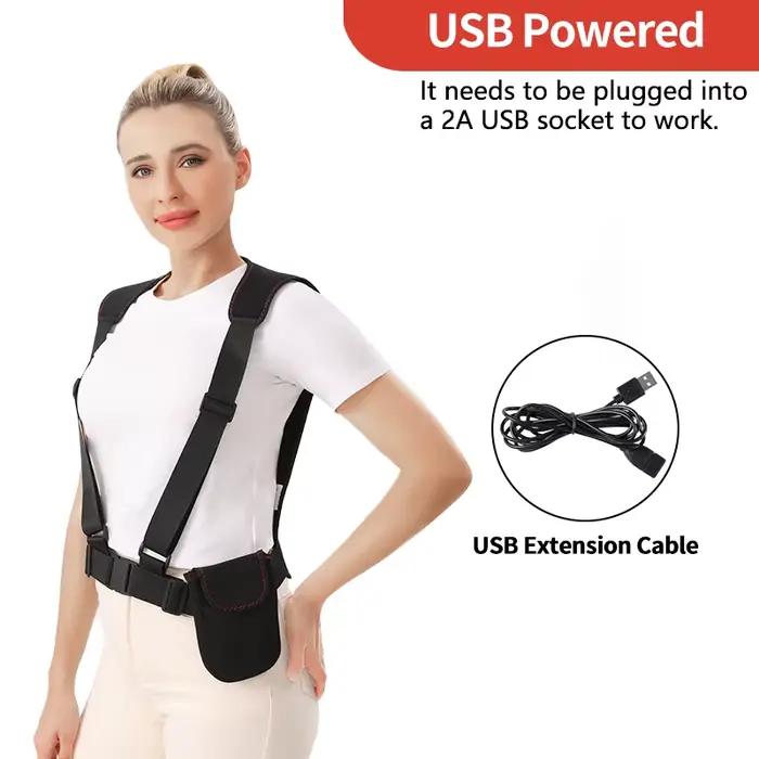 Gilet chauffant électrique enveloppant pour le dos – Chaleur intégrale pour l'hiver – Soulagement des douleurs dorsales – Maintien au chaud – Attelle dorsale