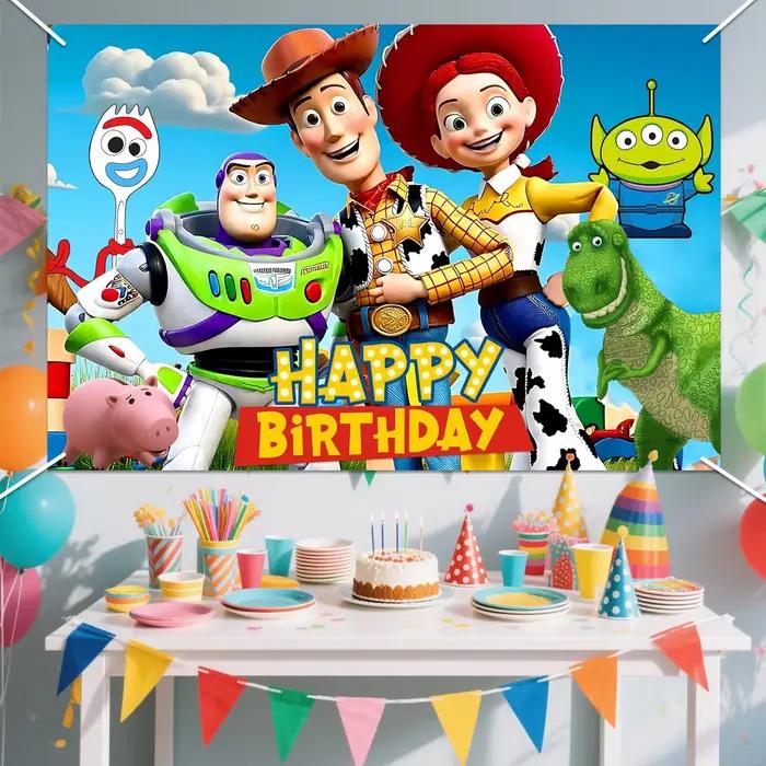 Toile de fond d'anniversaire sur le thème des dessins animés, fond photo Joyeux Anniversaire sur le thème des jouets, décorations de bannière photo pour fête d'anniversaire