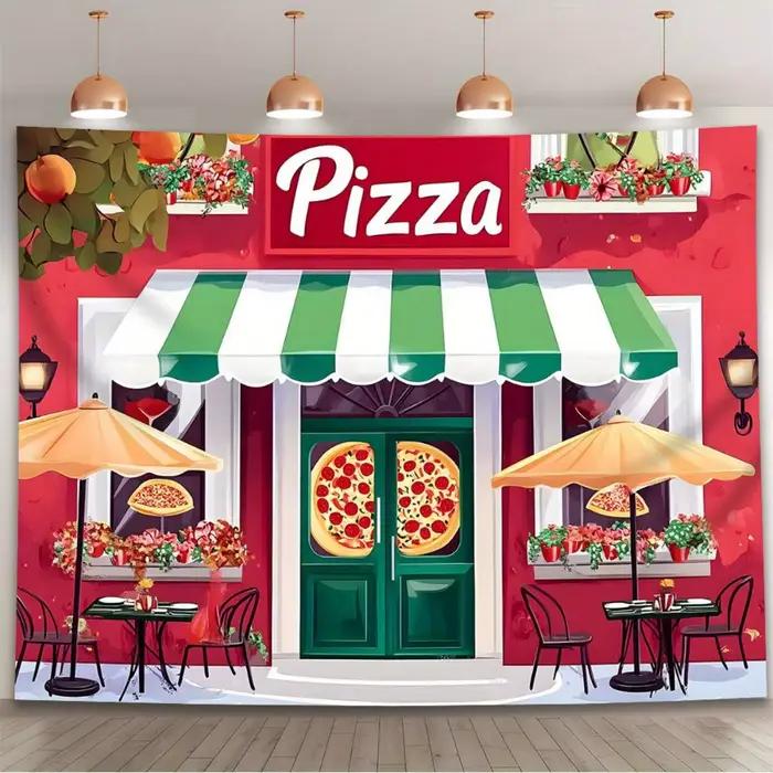 Une bannière colorée pour la décoration de pizzeria, idéale pour les événements festifs tels que les anniversaires et les fêtes.
