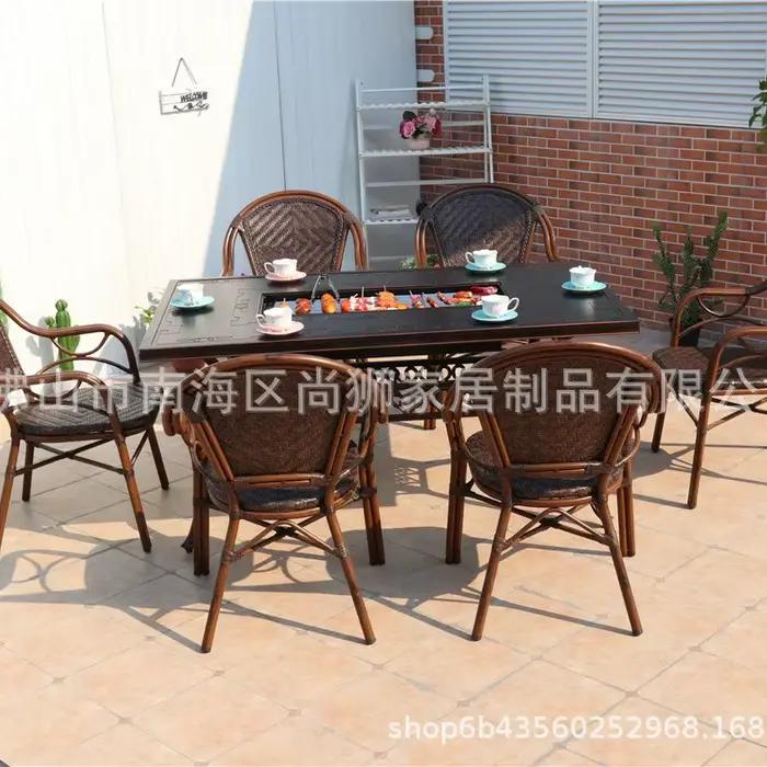 Chaise d'extérieur en rotin, ensemble de trois pièces, balcon, cour extérieure, chaise en rotin de bambou, combinaison de table basse