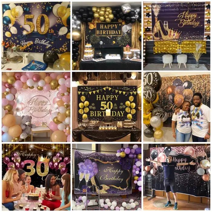 Adulte joyeux anniversaire photographie toile de fond or paillettes ballon 18 21 30 40 50 60 70th anniversaire fête personnaliser Photo fond